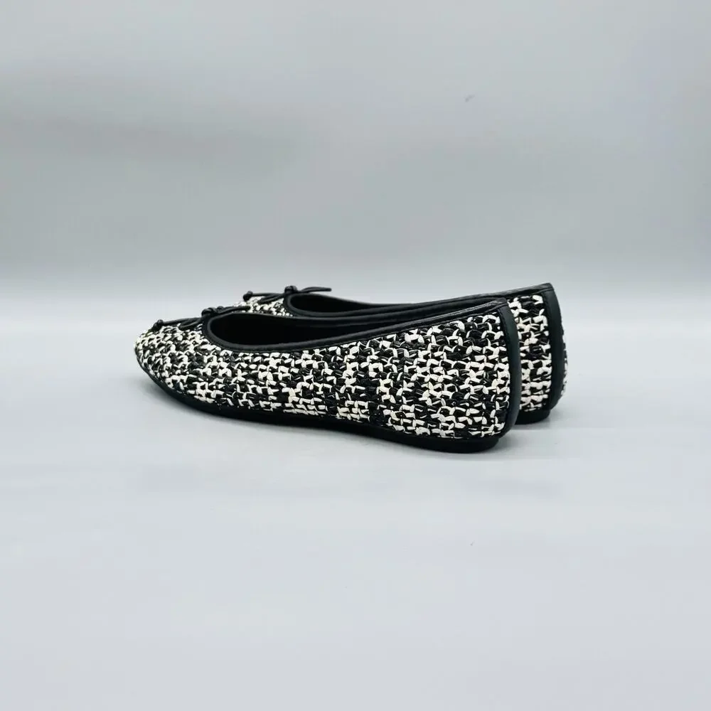 FitFlop Shoes Womens 8 White Black Woven Bow Ballet Flats Comfort Slip On Casual